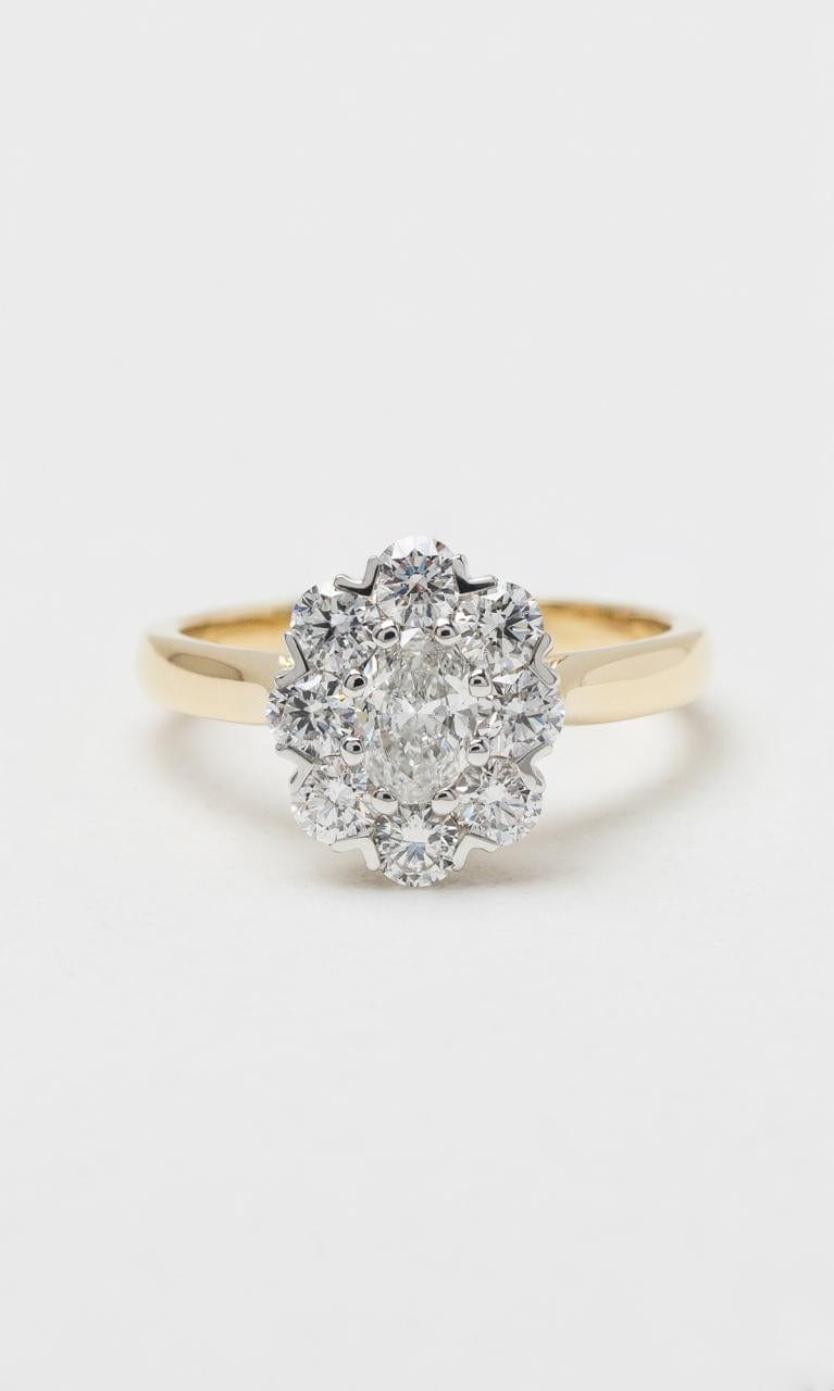 Hogans Family Jewellers 18K YWG 1.03ct Oval Cut Diamond Halo Style Ring