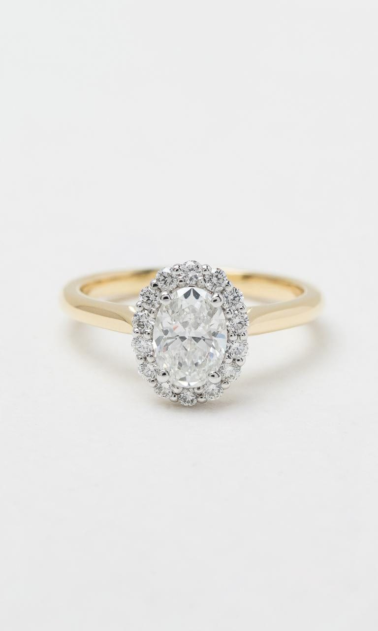 Hogans Family Jewellers 18K YWG 1.05ct TDW Oval Cut Diamond Halo Ring