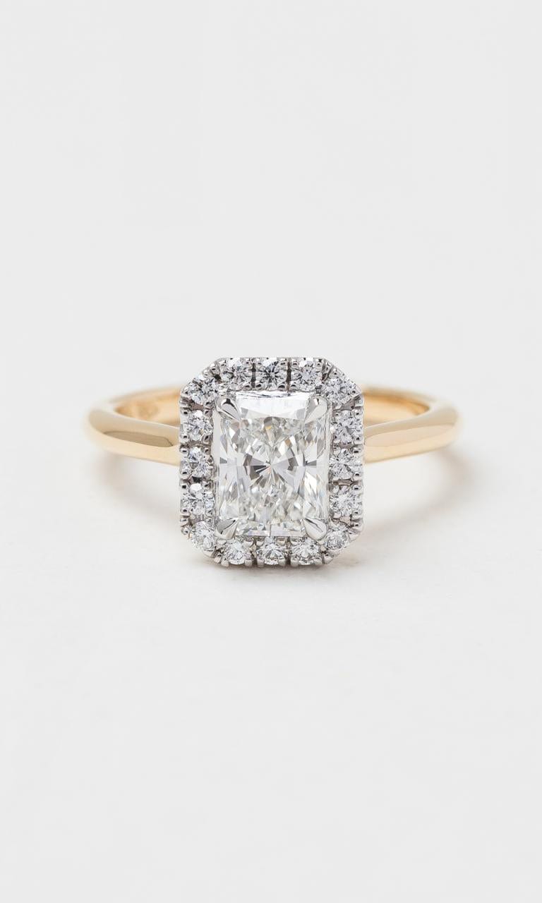 Hogans Family Jewellers 18K YWG 1.24ct TDW Radiant Cut Diamond Halo Ring
