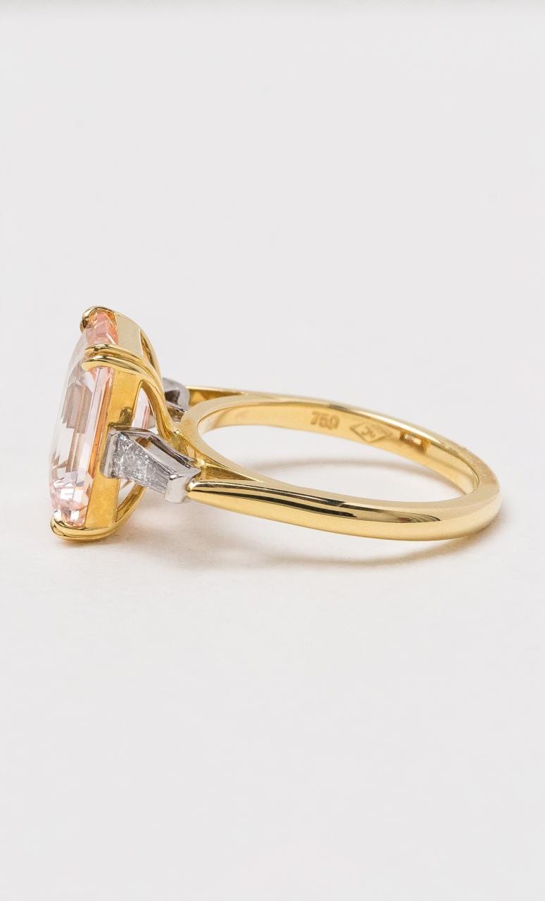 Hogans Family Jewellers 18K YWG Apricot Sapphire & Diamond Trilogy Ring