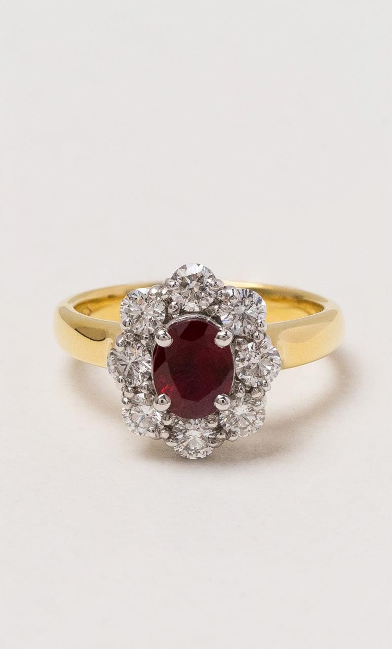 Hogans Family Jewellers 18K YWG Burmese Ruby Cluster Dress Ring