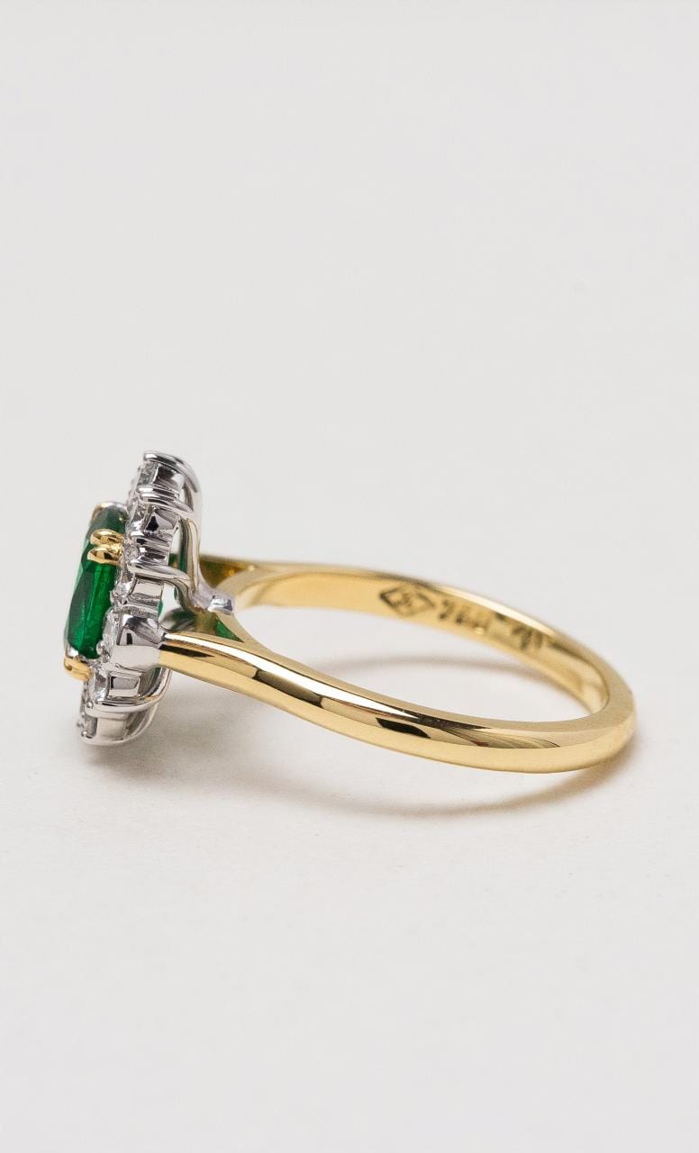Hogans Family Jewellers 18K YWG Cushion Cut Emerald Ring