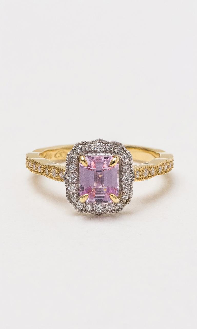 Hogans Family Jewellers 18K YWG Emerald Cut Pink Sapphire Ring