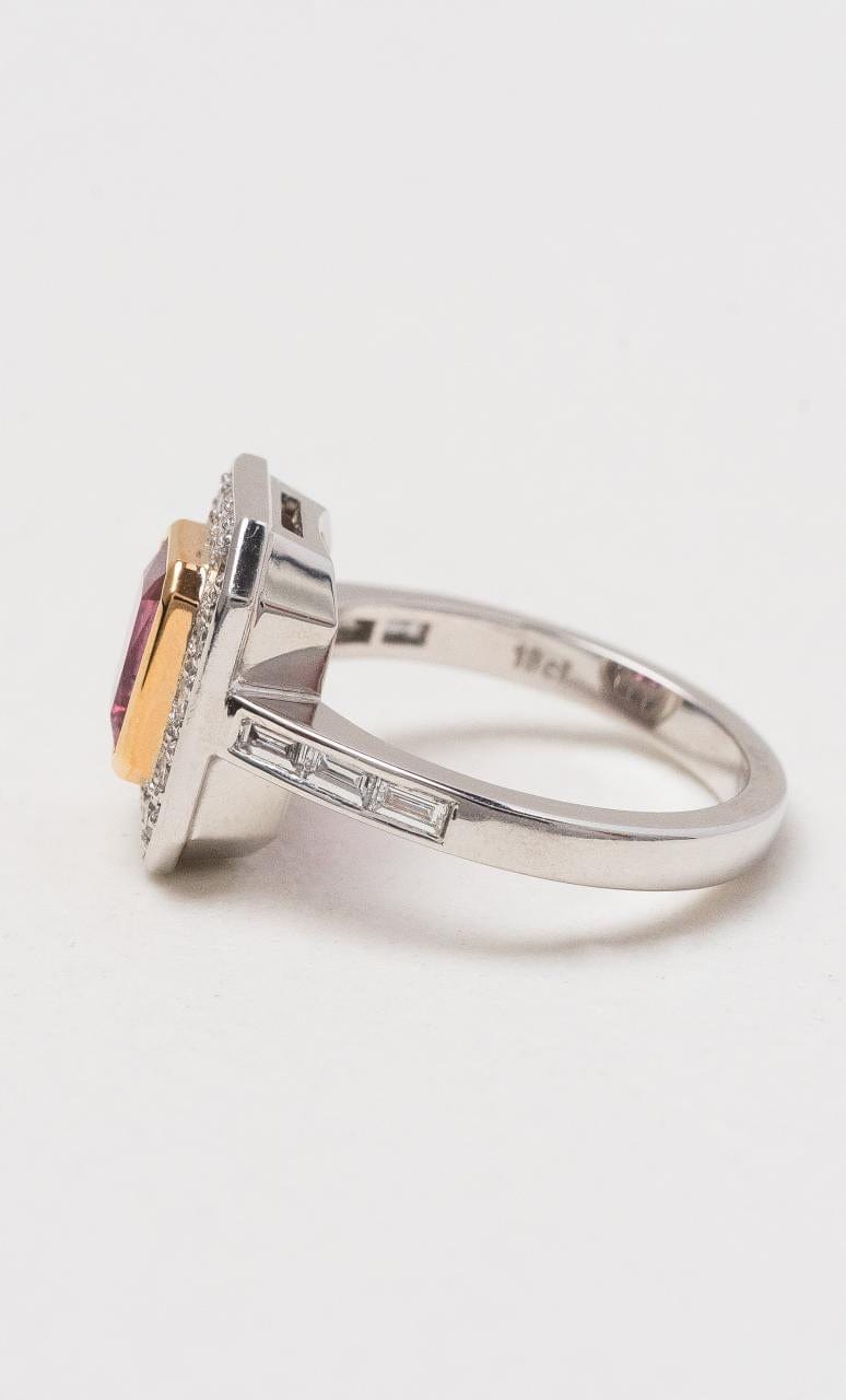 Hogans Family Jewellers 18K YWG Emerald Cut Pink Tourmaline Dress Ring