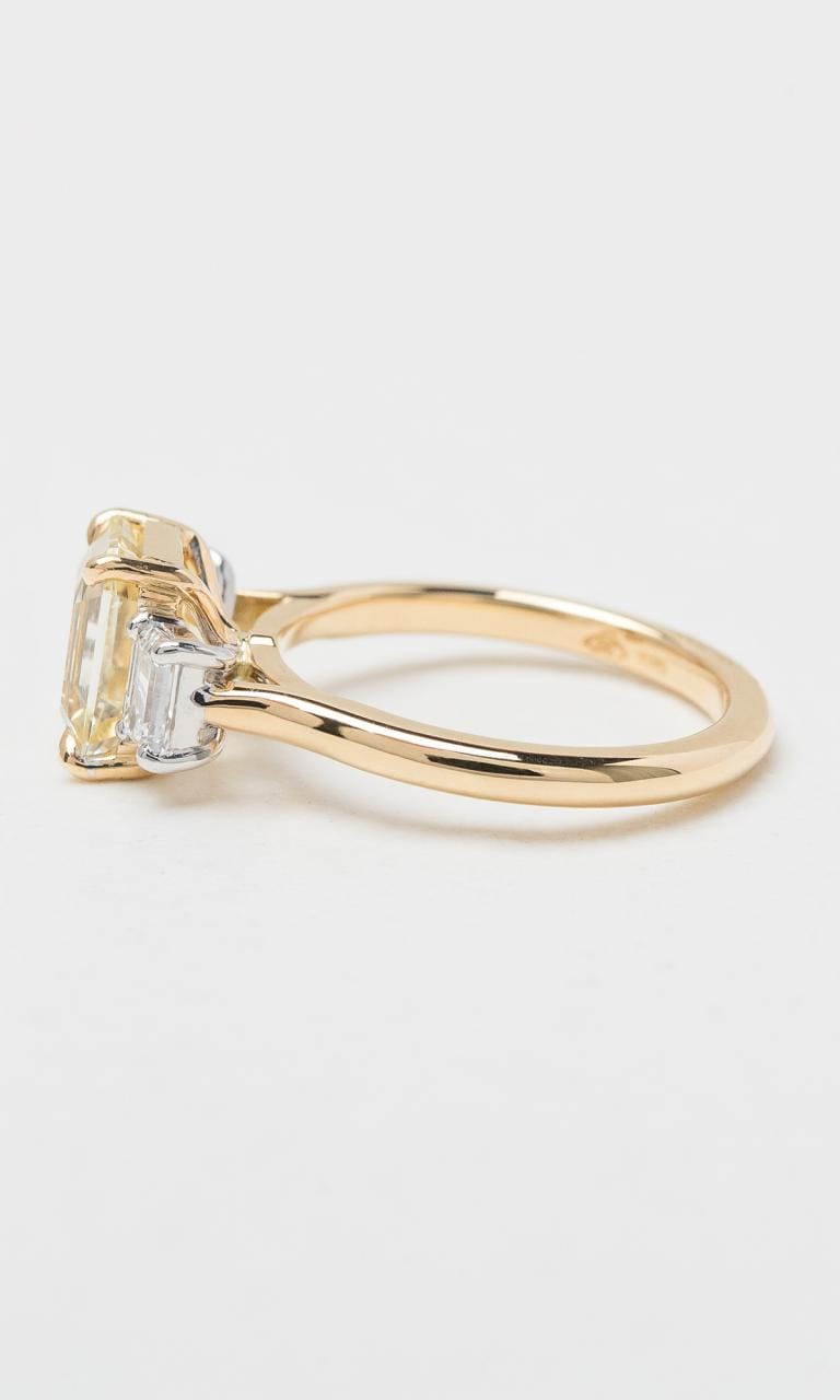 Hogans Family Jewellers 18K YWG Emerald Cut Yellow Sapphire & Diamond Trilogy Ring
