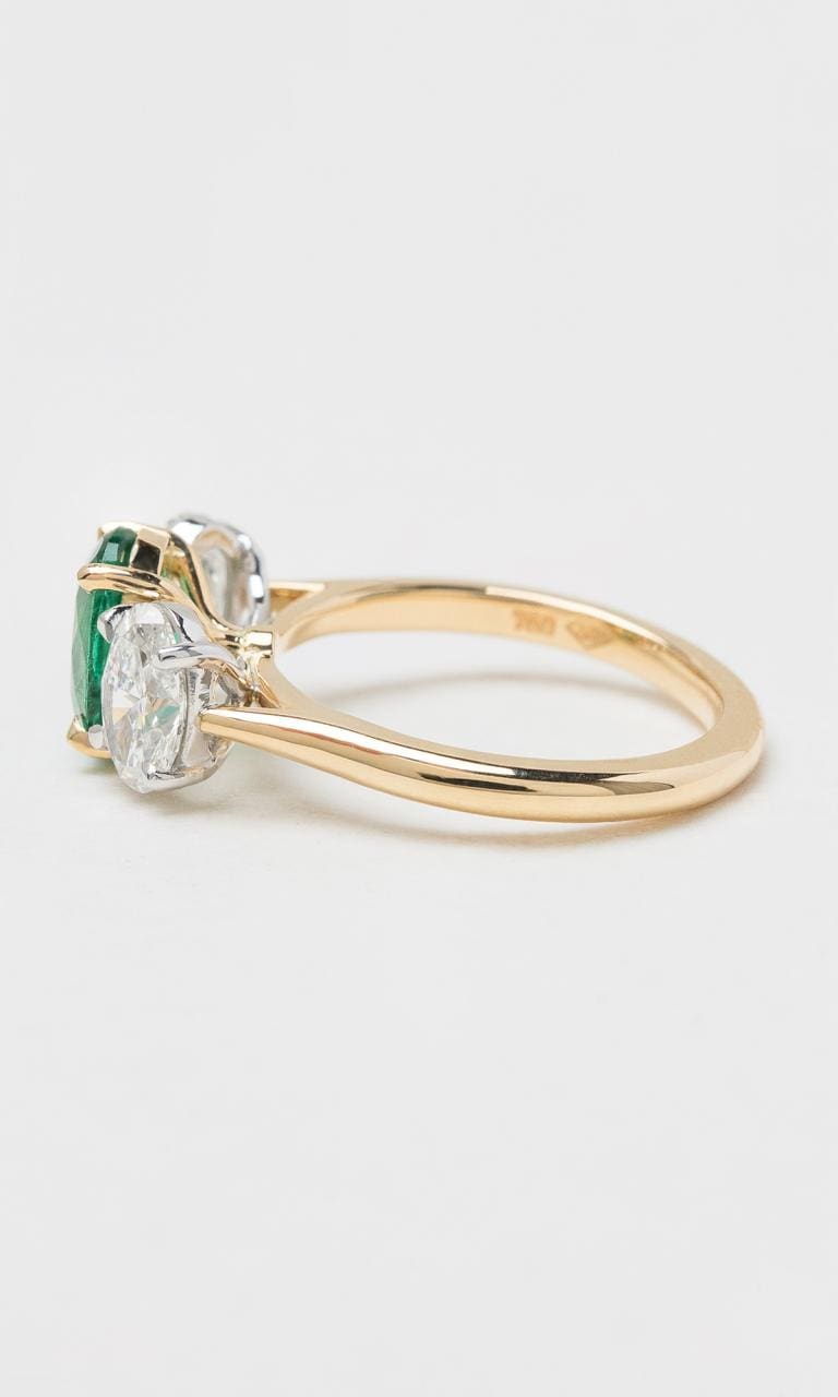Hogans Family Jewellers 18K YWG Emerald & Diamond Trilogy Ring