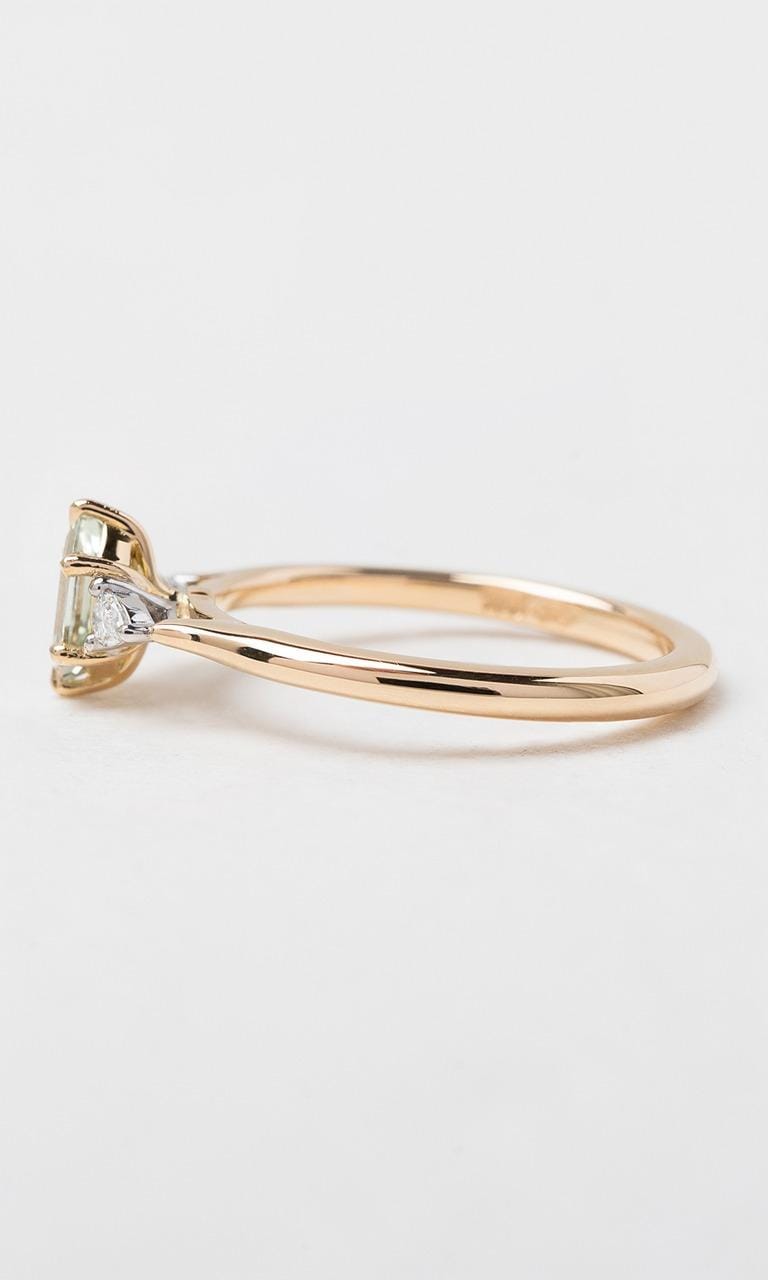 Hogans Family Jewellers 18K YWG Hexagonal Cut Sapphire Trilogy Ring