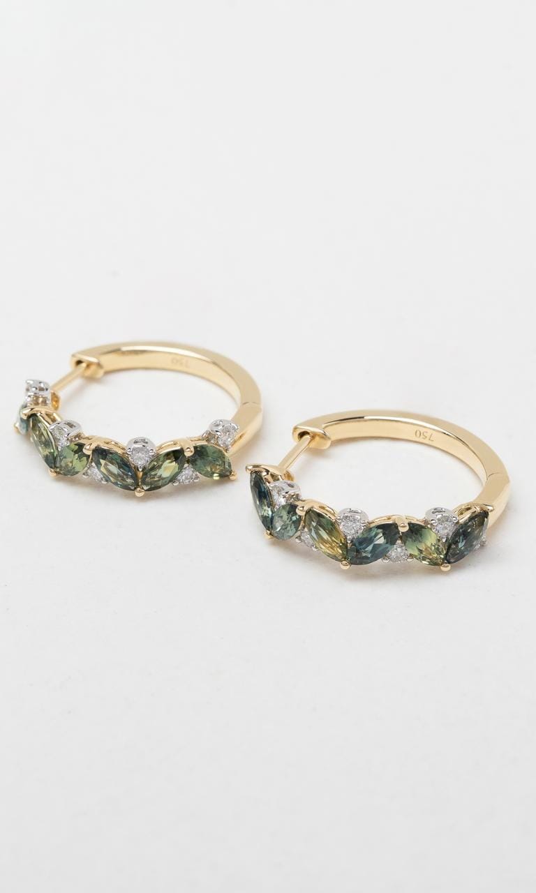 Hogans Family Jewellers 18K YWG Marquise Cut Parti Sapphire Huggie Earrings