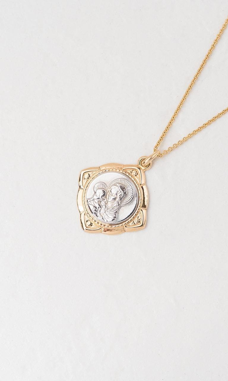 Hogans Family Jewellers 18K YWG Mary & Jesus Religious Disc Pendant