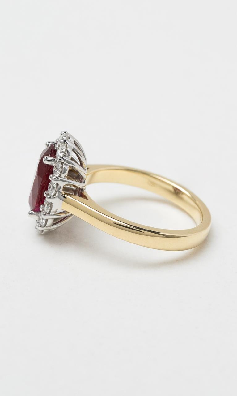 Hogans Family Jewellers 18K YWG Mozambique Ruby & Diamond Halo Ring