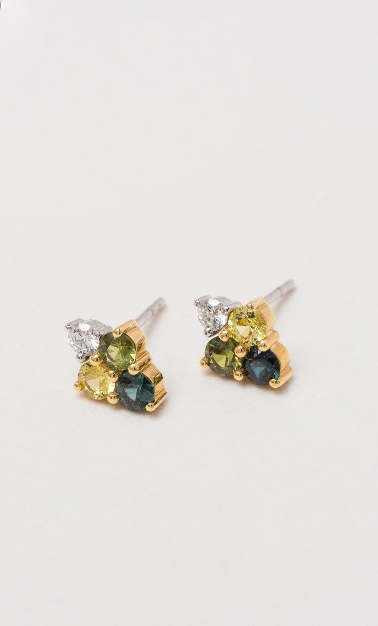 Hogans Family Jewellers 18K YWG Multi-Coloured Sapphire & Diamond Stud Earrings