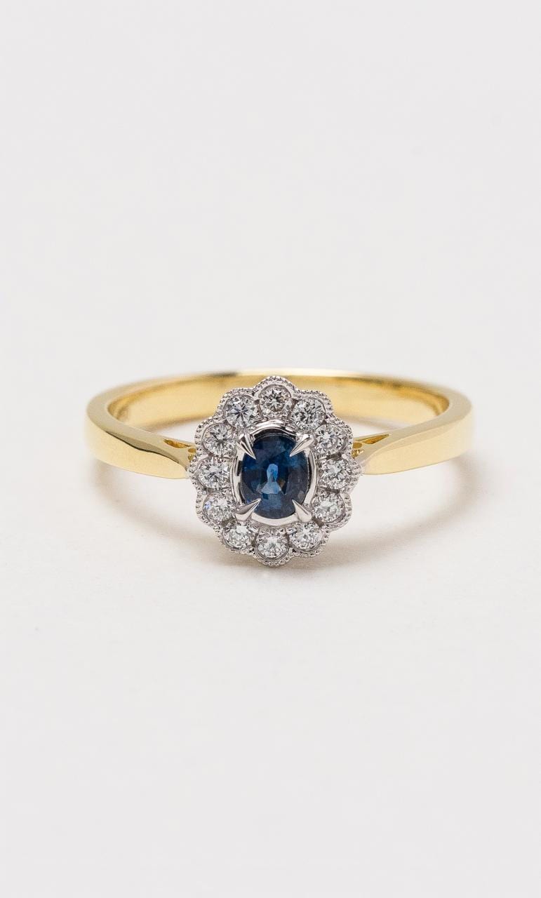 Hogans Family Jewellers 18K YWG Oval Australian Sapphire Cluster Ring