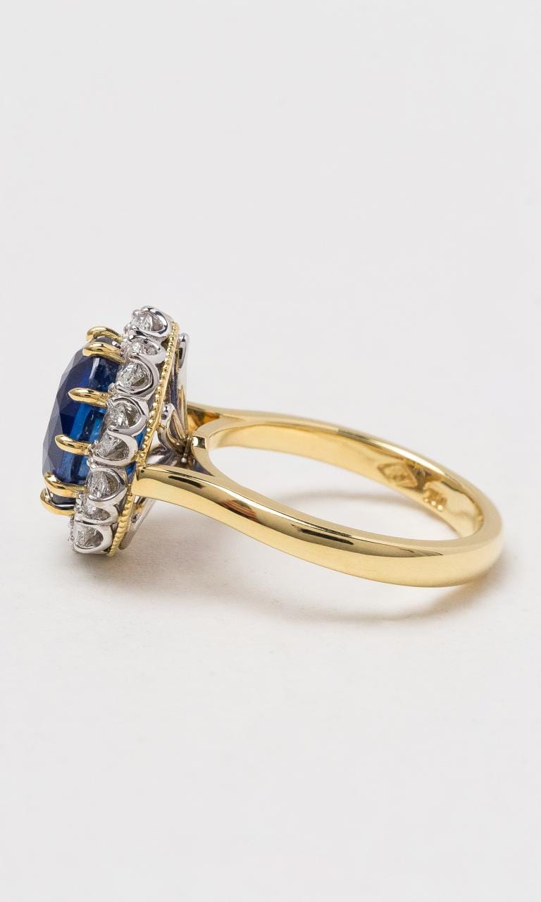 Hogans Family Jewellers 18K YWG Oval Ceylon Sapphire & Diamond Cluster Ring