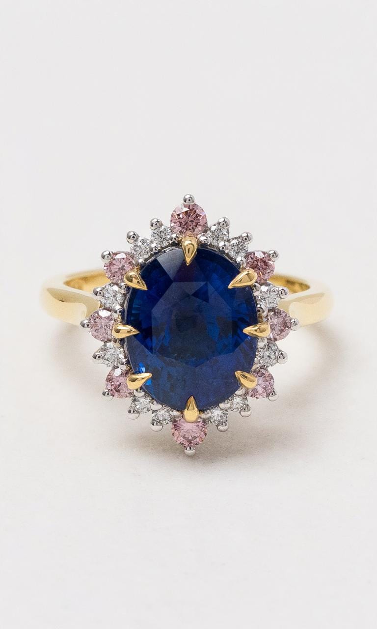 Hogans Family Jewellers 18K YWG Oval Ceylon Sapphire & Diamond Ring