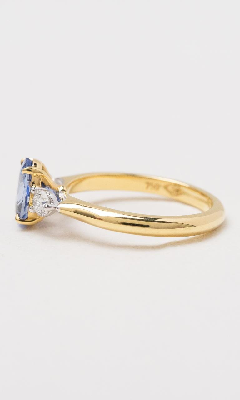 Hogans Family Jewellers 18K YWG Oval Ceylon Sapphire Trilogy Ring