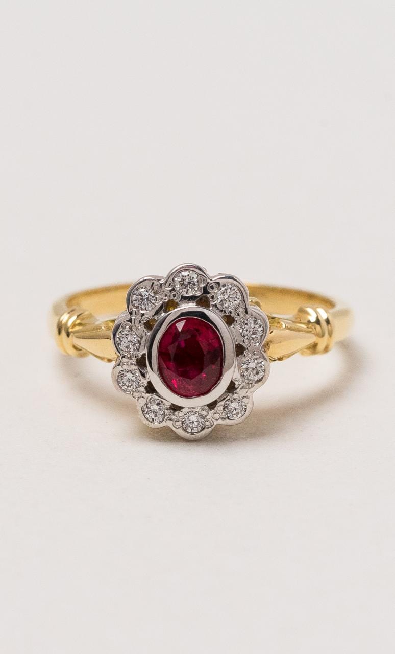Hogans Family Jewellers 18K YWG Oval Cluster Ruby Ring