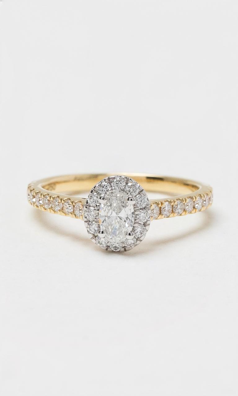 Hogans Family Jewellers 18K YWG Oval Cut Diamond Halo Style Ring