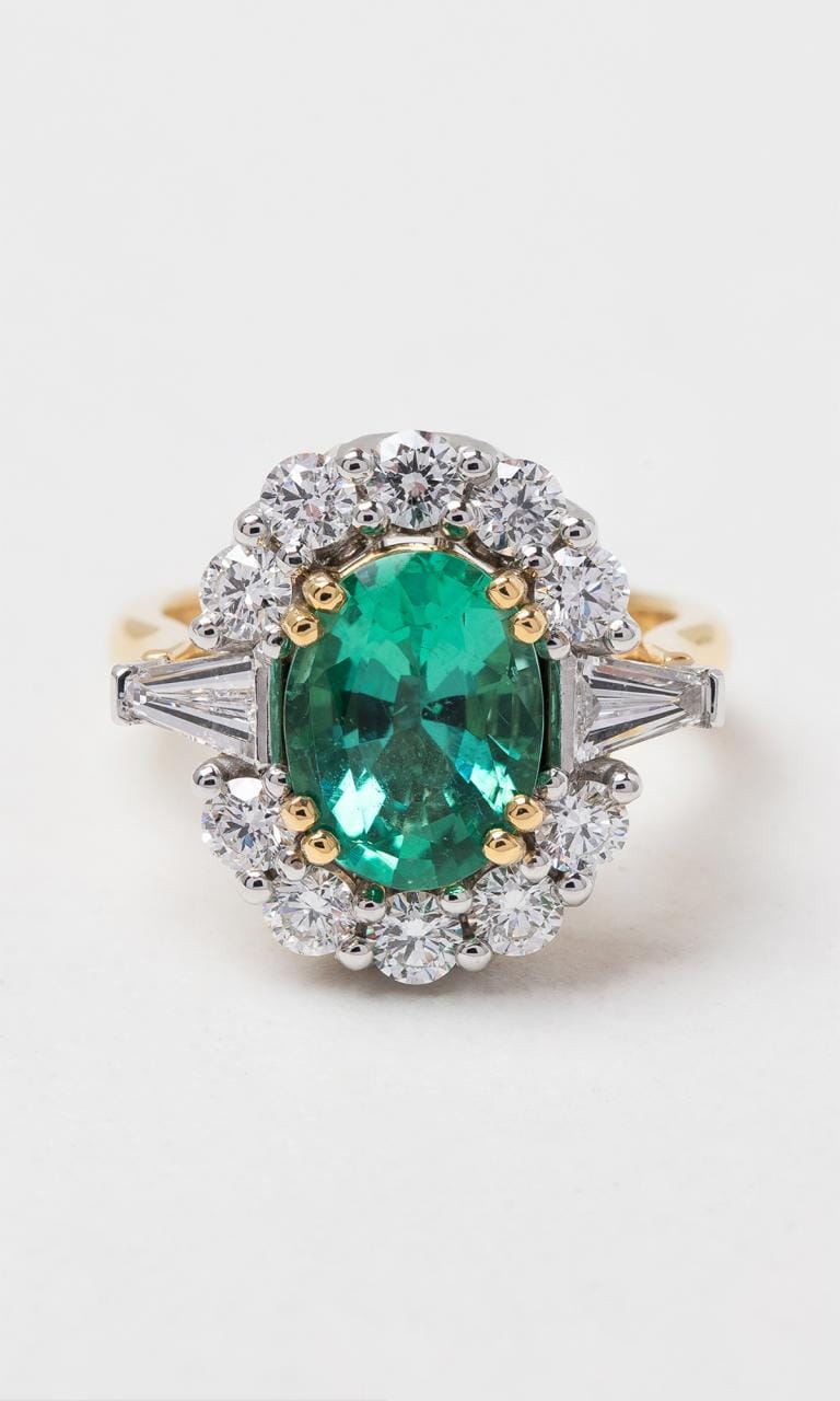 Hogans Family Jewellers 18K YWG Oval Cut Emerald Cluster Dress Ring