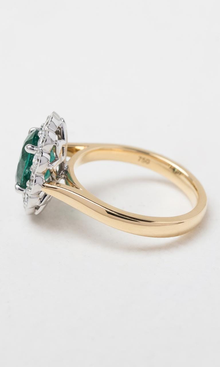 Hogans Family Jewellers 18K YWG Oval Cut Emerald Halo Dress Ring