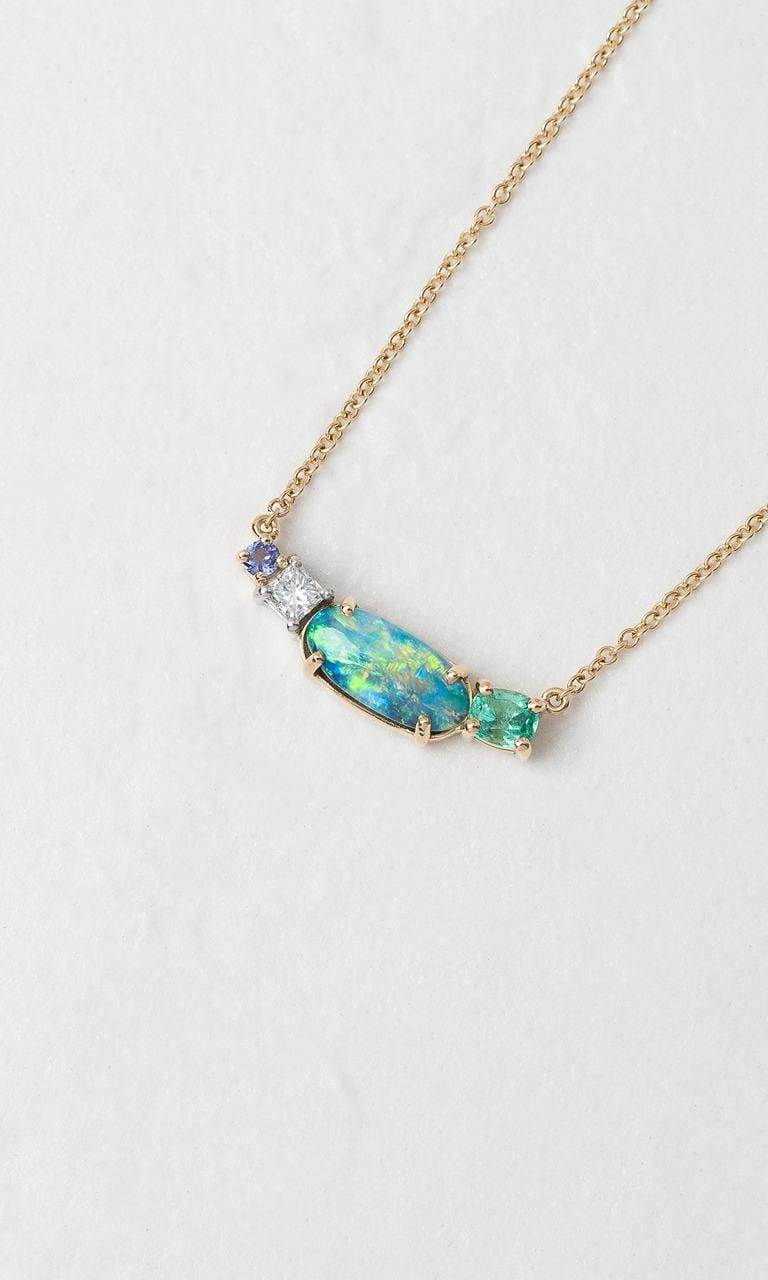 Hogans Family Jewellers 18K YWG Oval Cut Opal Cluster Necklace