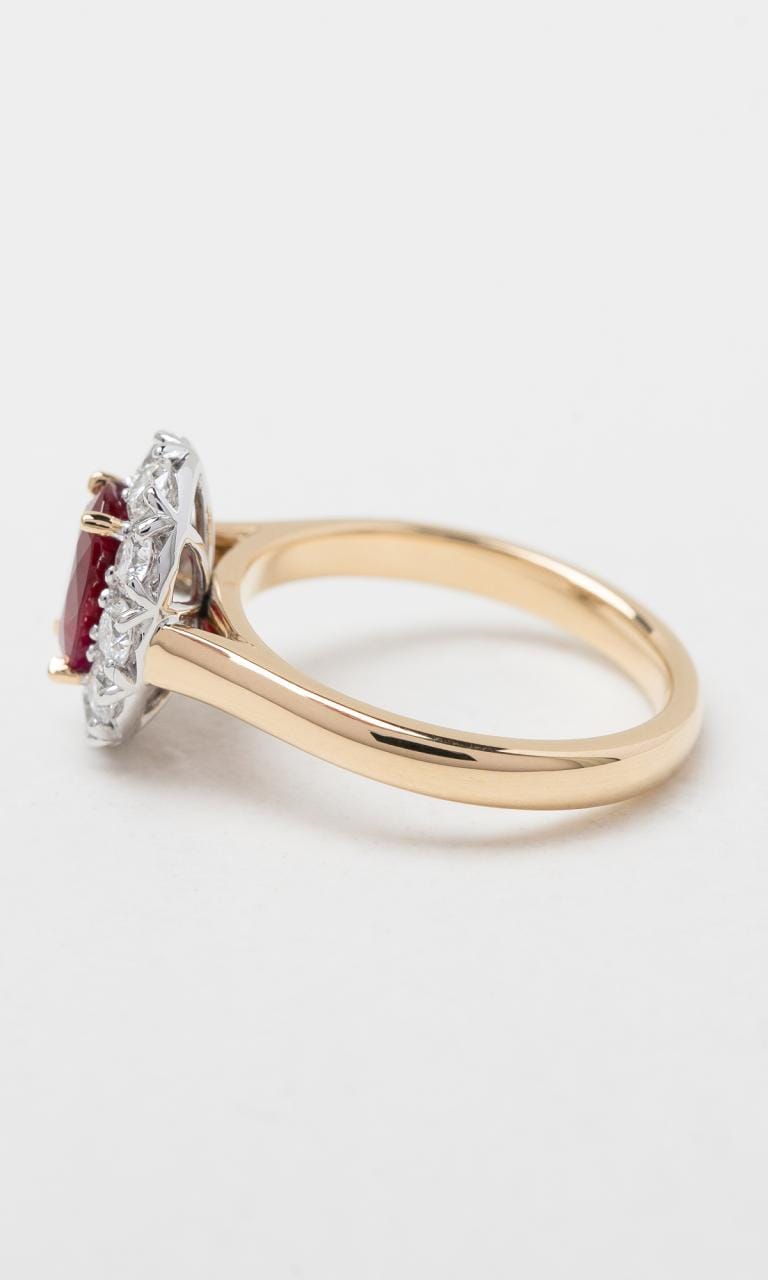Hogans Family Jewellers 18K YWG Oval Cut Ruby Halo Ring
