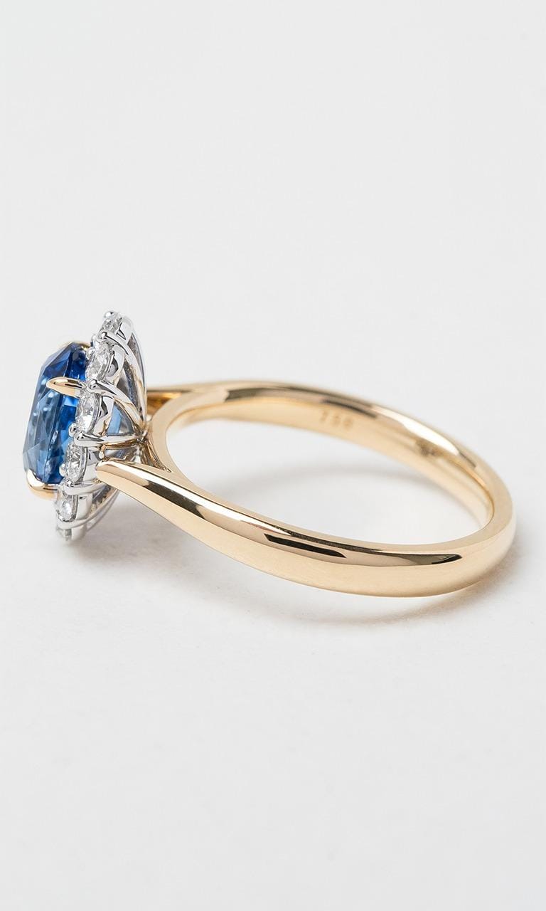 Hogans Family Jewellers 18K YWG Oval Cut Sapphire Halo Ring