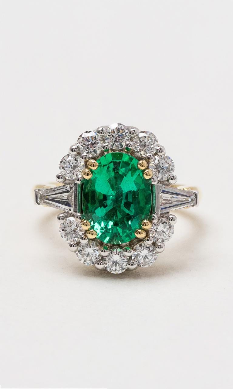 Hogans Family Jewellers 18K YWG Oval Emerald Cluster Dress Ring