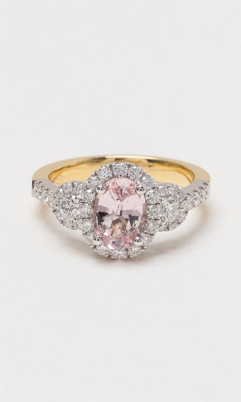 Hogans Family Jewellers 18K YWG Oval Padparadscha & Diamond Sapphire Ring