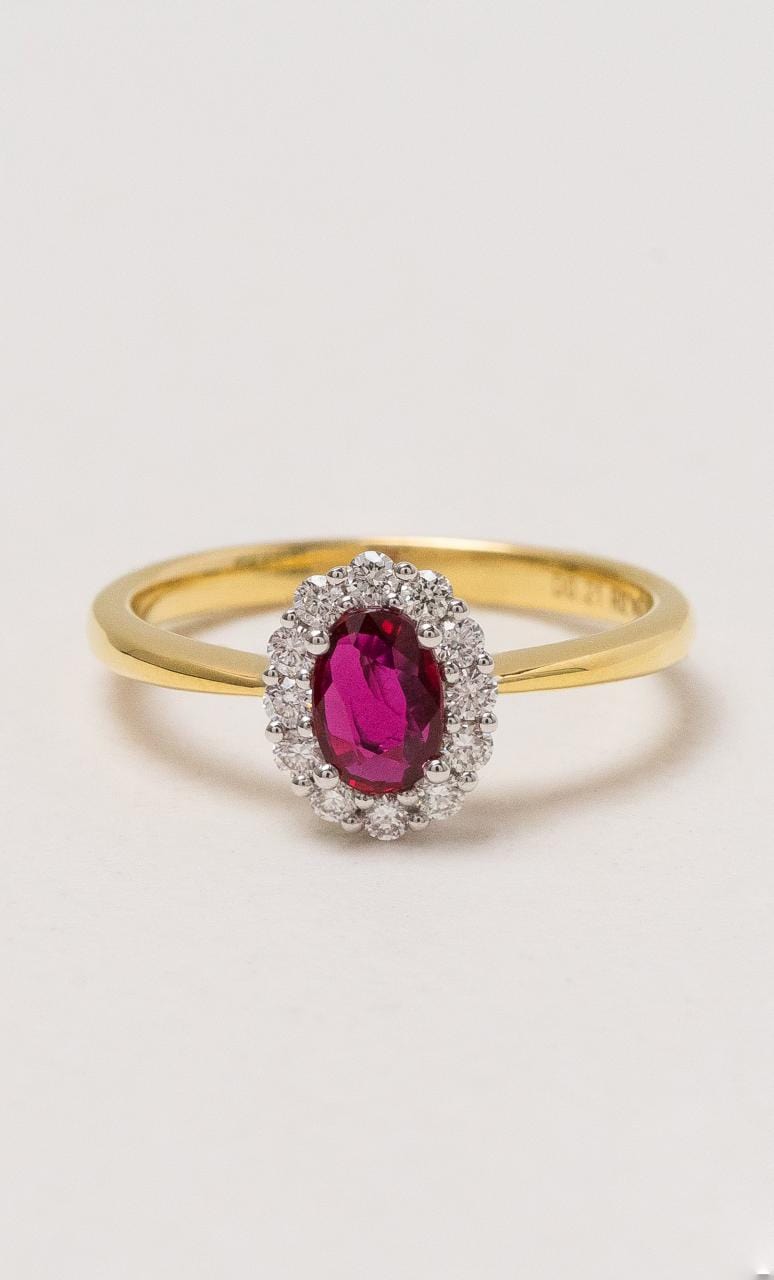 Hogans Family Jewellers 18K YWG Oval Ruby & Diamond Cluster Ring