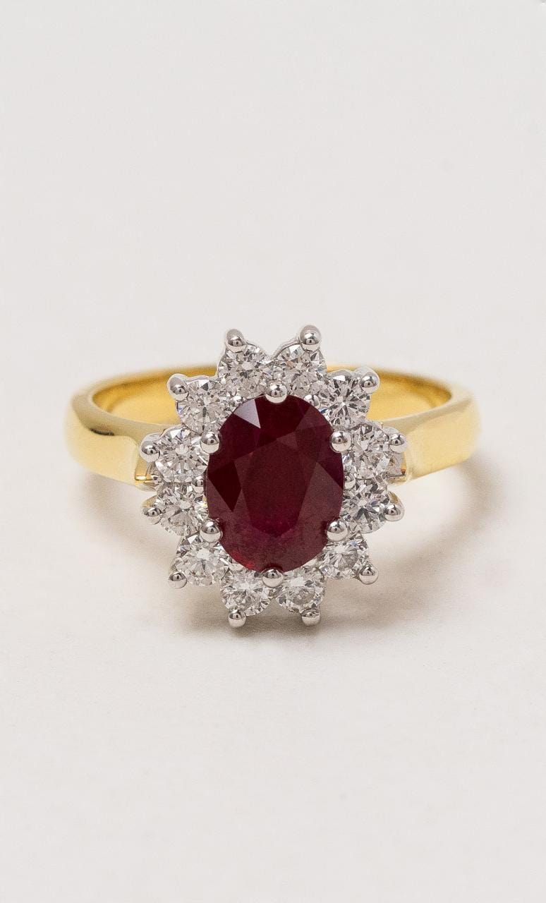 Hogans Family Jewellers 18K YWG Oval Ruby & Diamond Cluster Ring