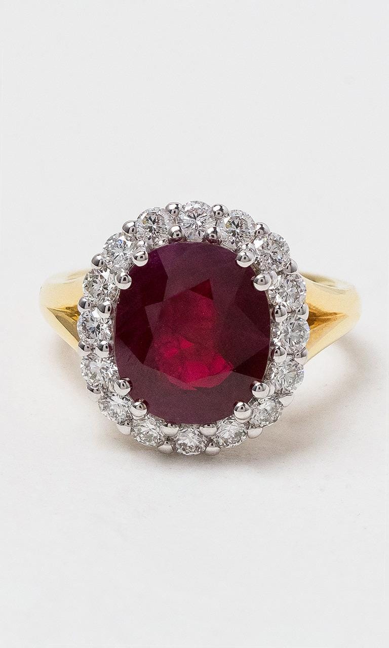 Hogans Family Jewellers 18K YWG Oval Ruby & Diamond Ring
