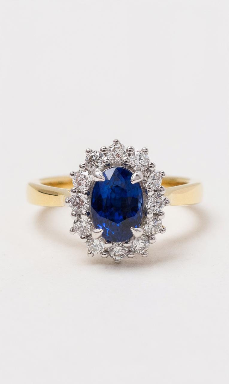 Hogans Family Jewellers 18K YWG Oval Sapphire & Diamond Ring