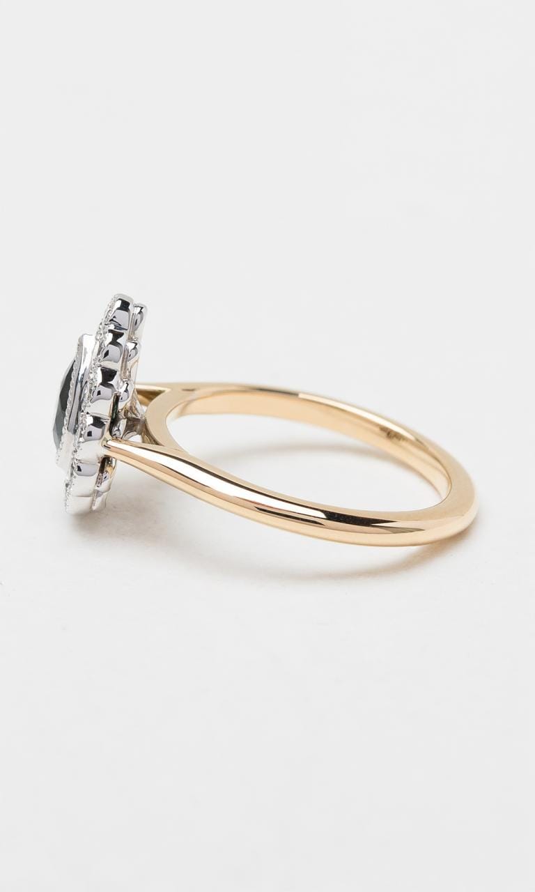 Hogans Family Jewellers 18K YWG Pear Cut Sapphire Halo Ring