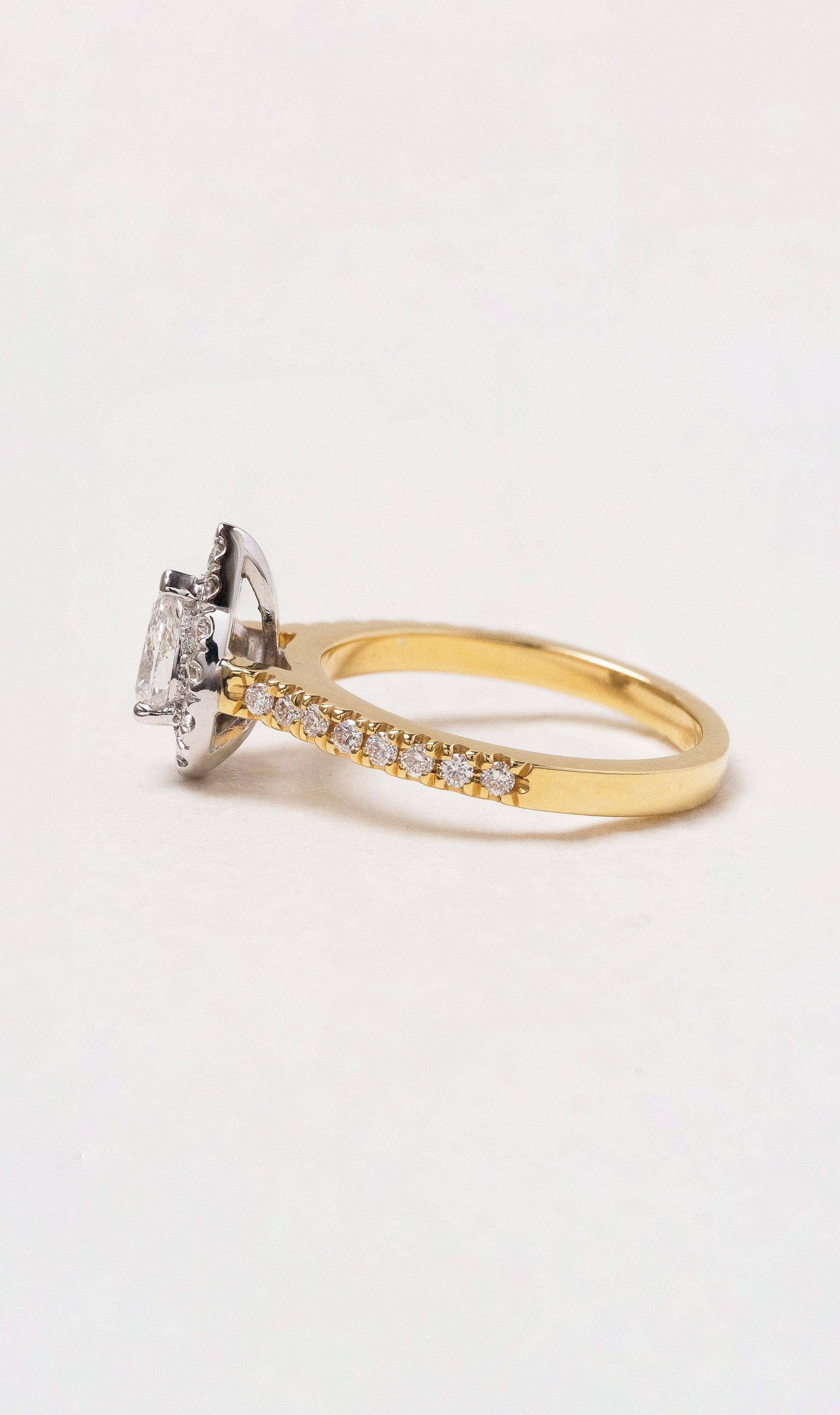 Hogans Family Jewellers 18K YWG Pear Halo Diamond Ring