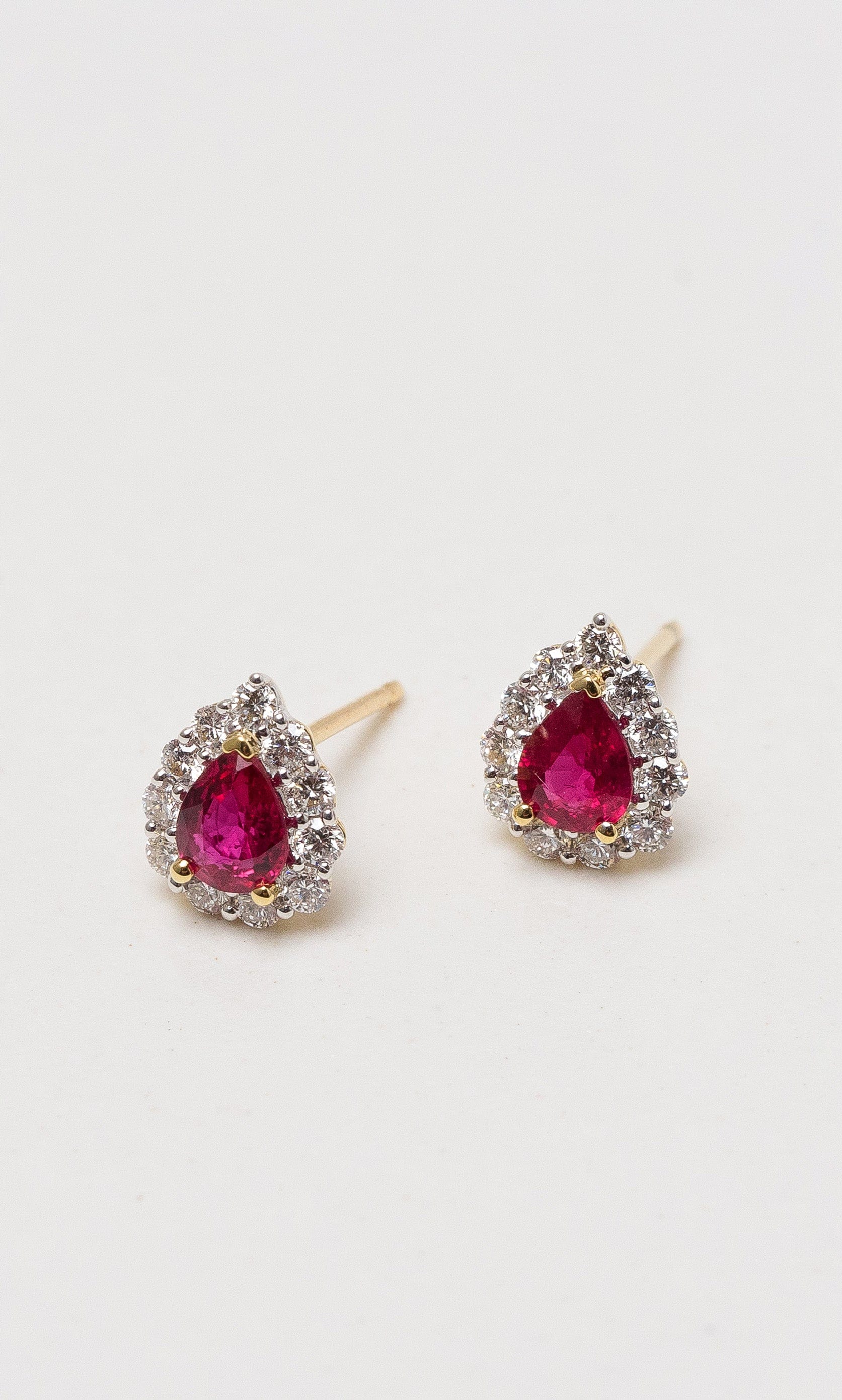 Hogans Family Jewellers 18K YWG Pear Ruby Cluster Stud Earrings