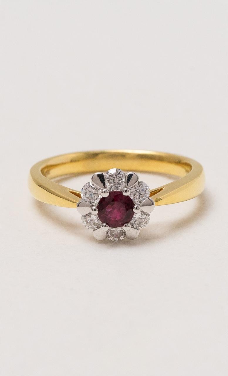 Hogans Family Jewellers 18K YWG Petite Ruby & Diamond Cluster Ring