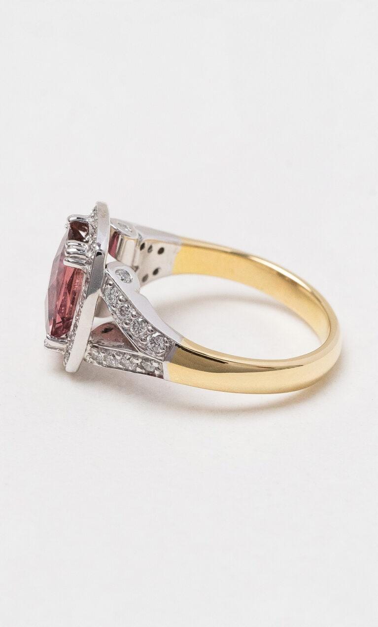 Hogans Family Jewellers 18K YWG Pink Tourmaline & Diamond Dress Ring