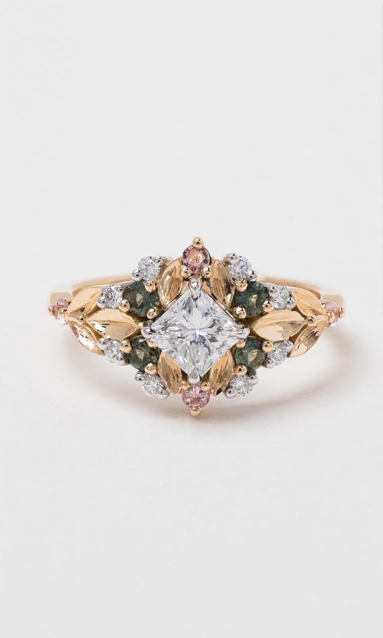 Hogans Family Jewellers 18K YWG Princess Cut Diamond & Sapphire Cluster Ring