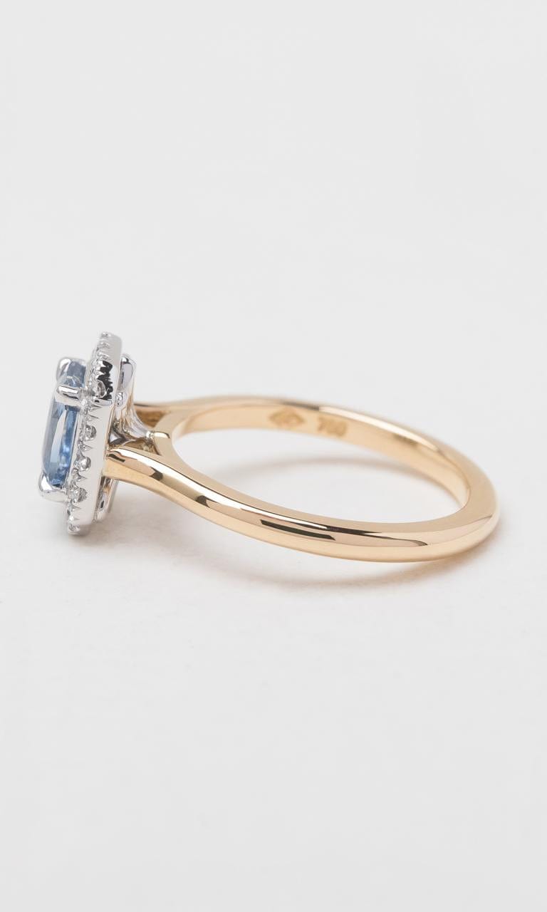 Hogans Family Jewellers 18K YWG Radiant Cut Ceylon Sapphire Halo Ring