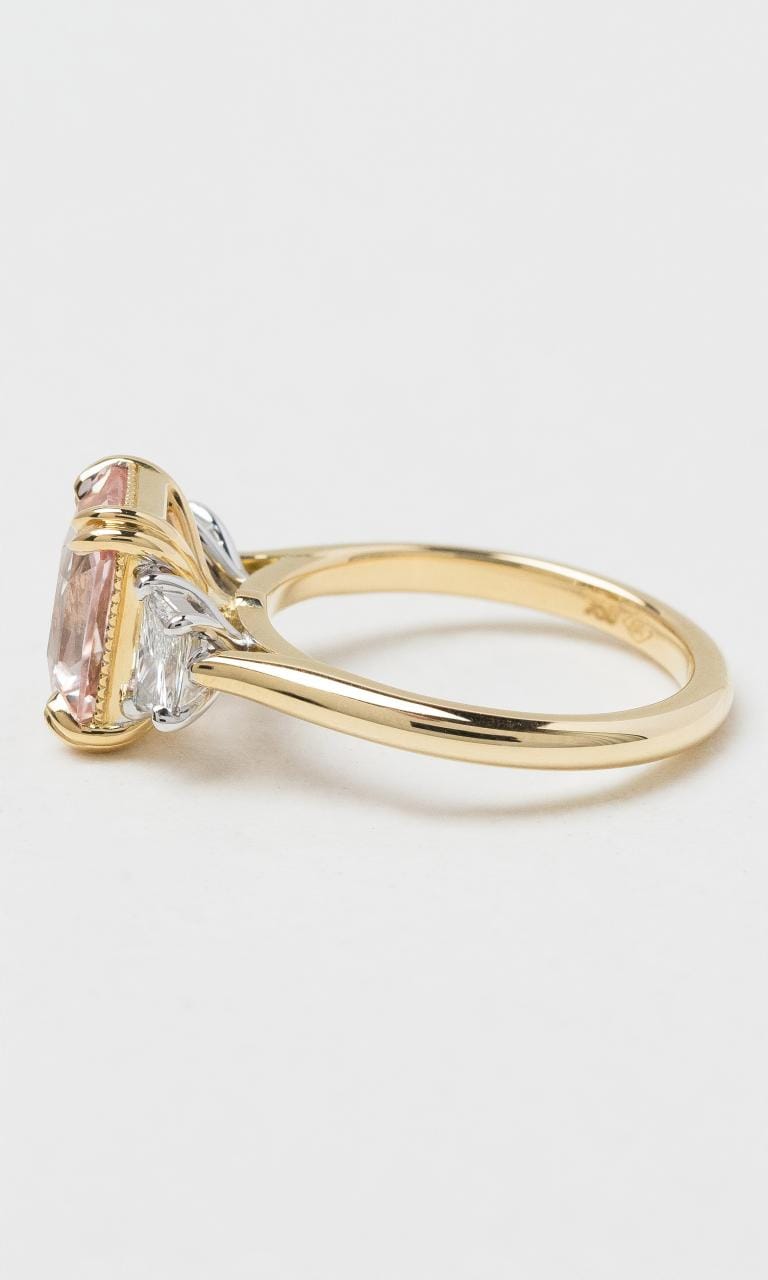 Hogans Family Jewellers 18K YWG Radiant Peach Sapphire & Diamond Trilogy Ring