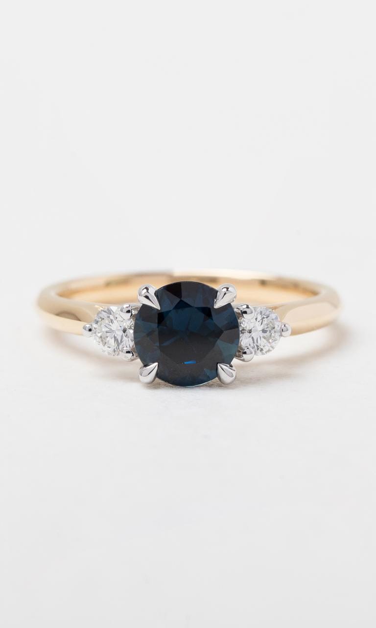 Hogans Family Jewellers 18K YWG Round Brilliant Cut Australian Sapphire Trilogy Ring