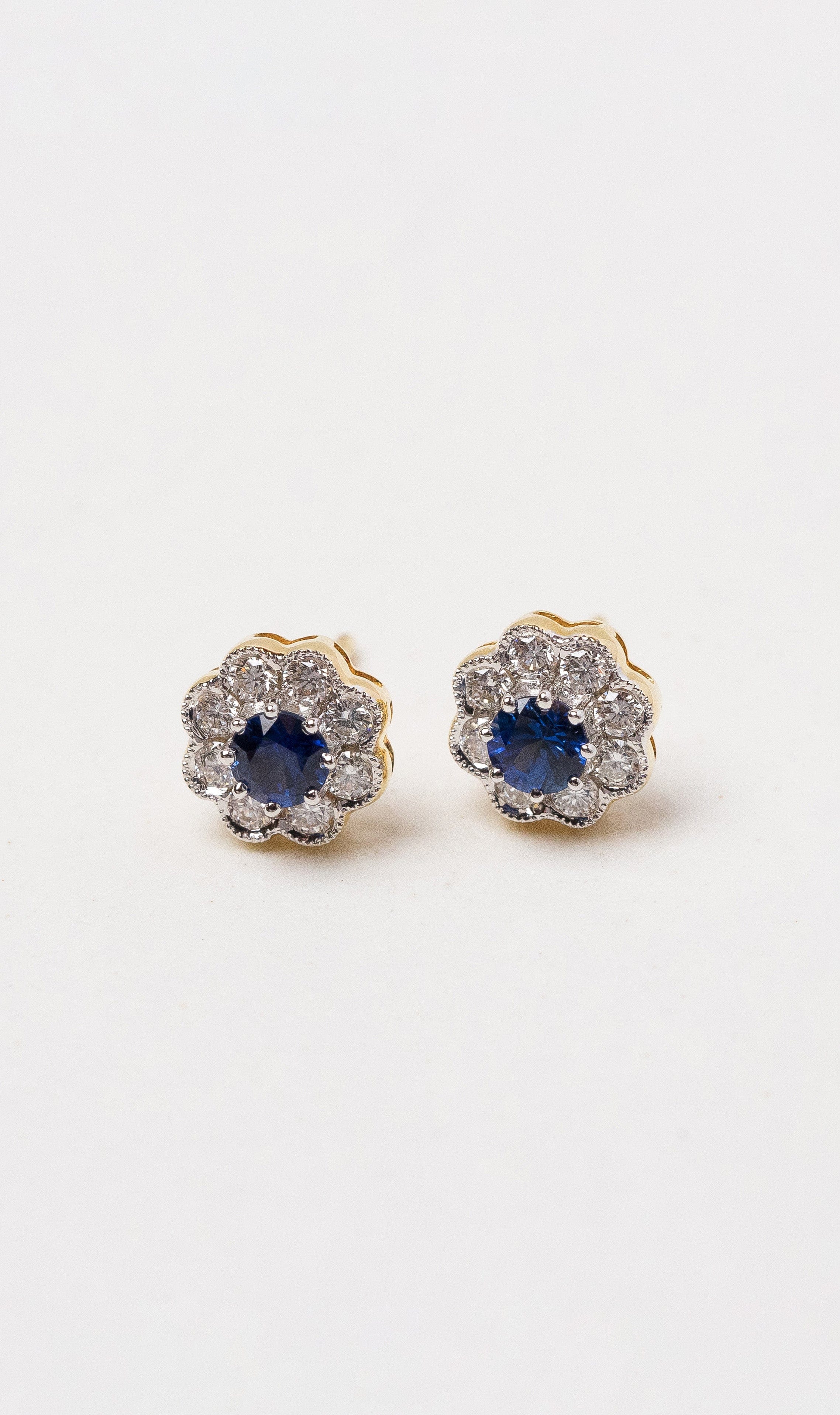 Hogans Family Jewellers 18K YWG Sapphire Cluster Earrings
