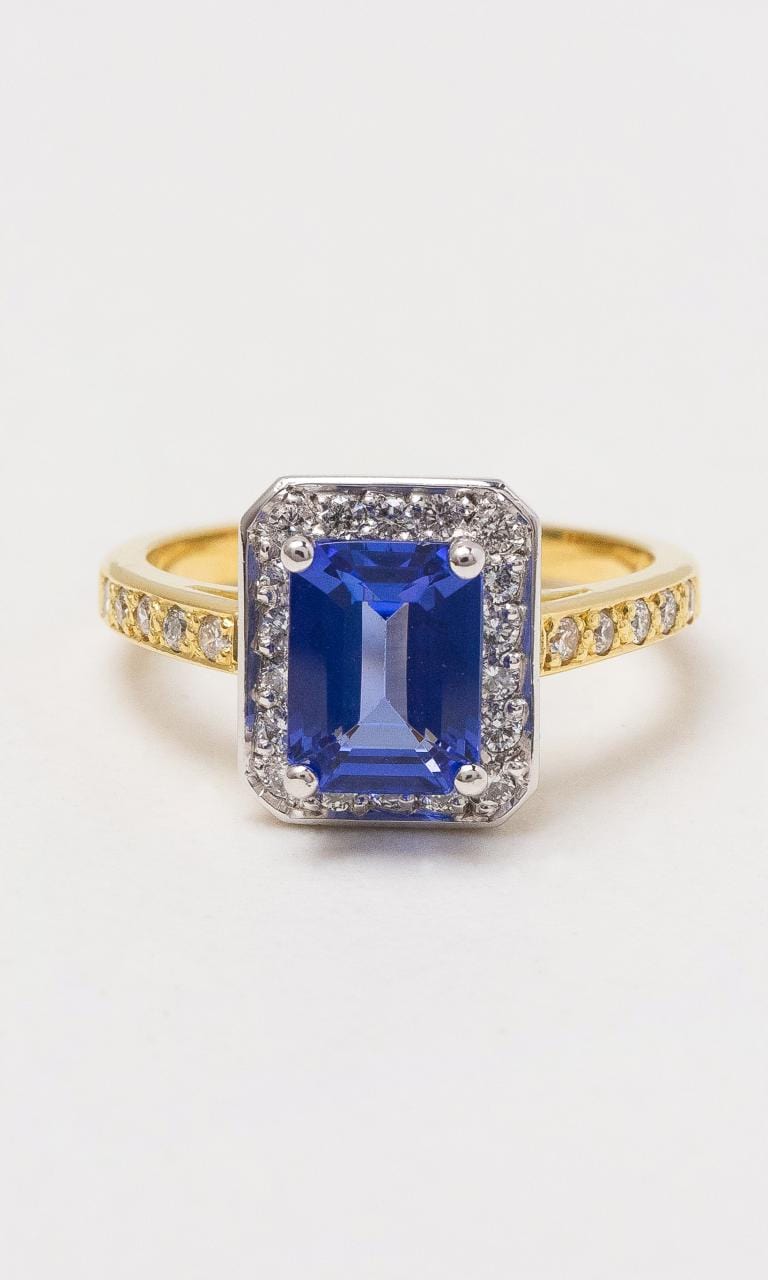 Hogans Family Jewellers 18K YWG Tanzanite & Diamond Halo Ring