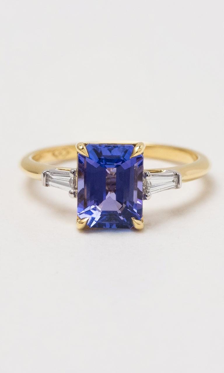 Hogans Family Jewellers 18K YWG Tanzanite & Diamond Trilogy Ring