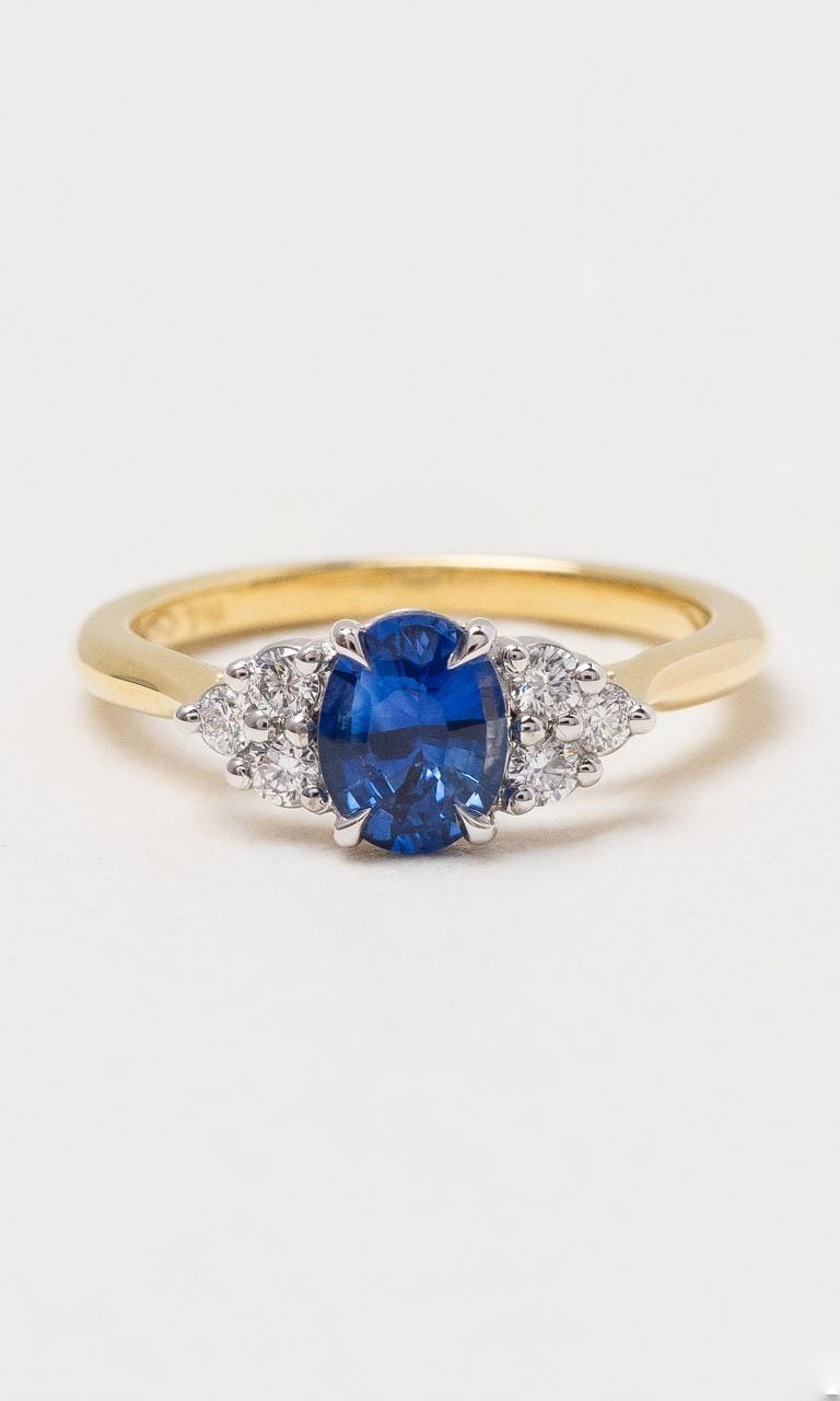 Hogans Family Jewellers 18K YWG Tri-Cluster Sapphire & Diamond Ring