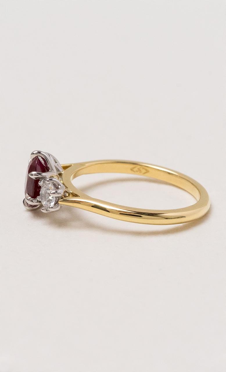 Hogans Family Jewellers 18K YWG Trilogy Oval Ruby Ring
