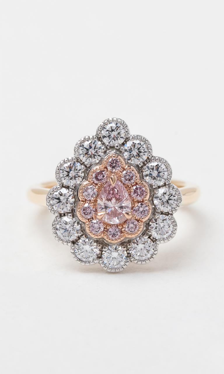 Hogans Family Jewellers 18K YWRG Argyle-Certified Pear Cut Pink Diamond Halo Ring