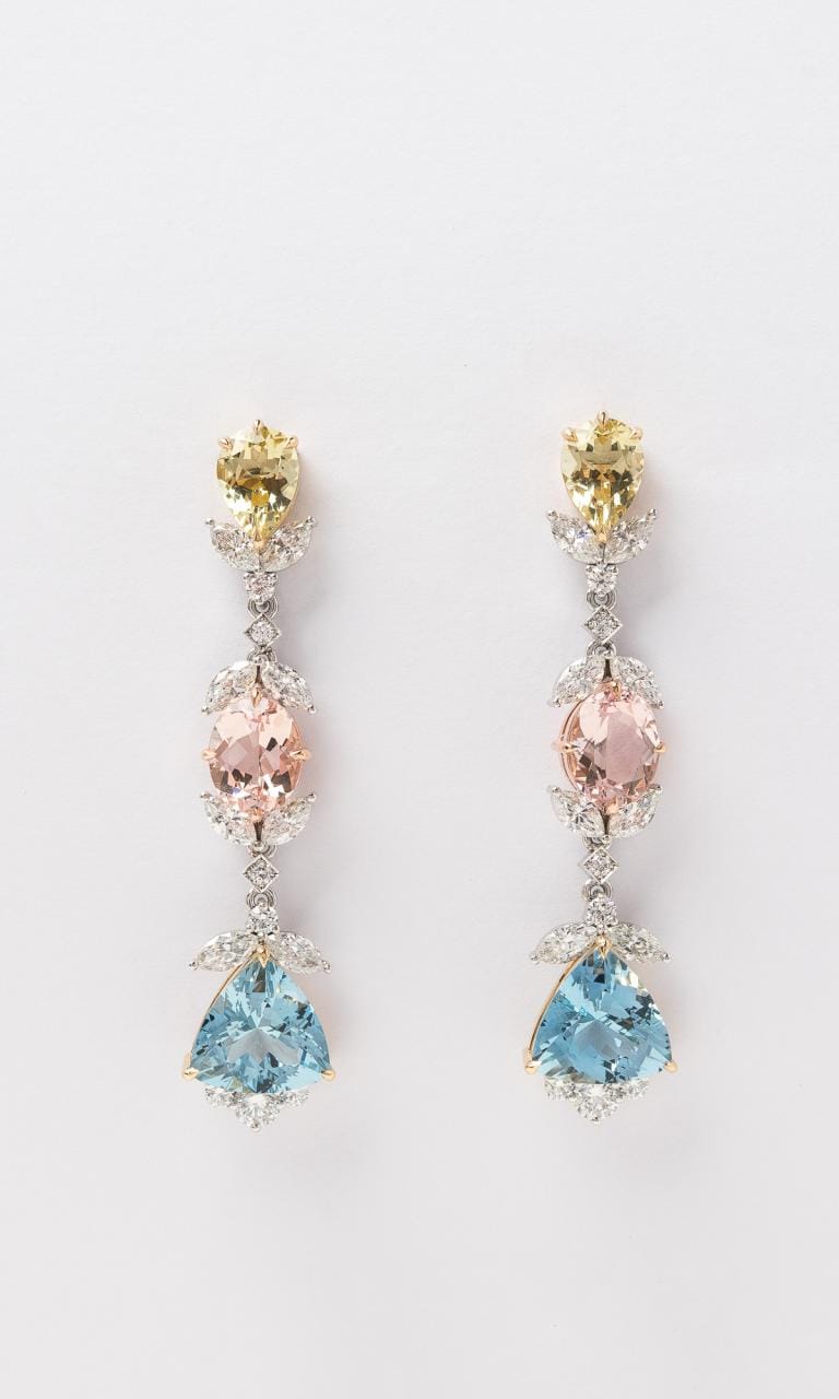 Hogans Family Jewellers 18K YWRG Multi-Coloured Gemstone Drop Earrings