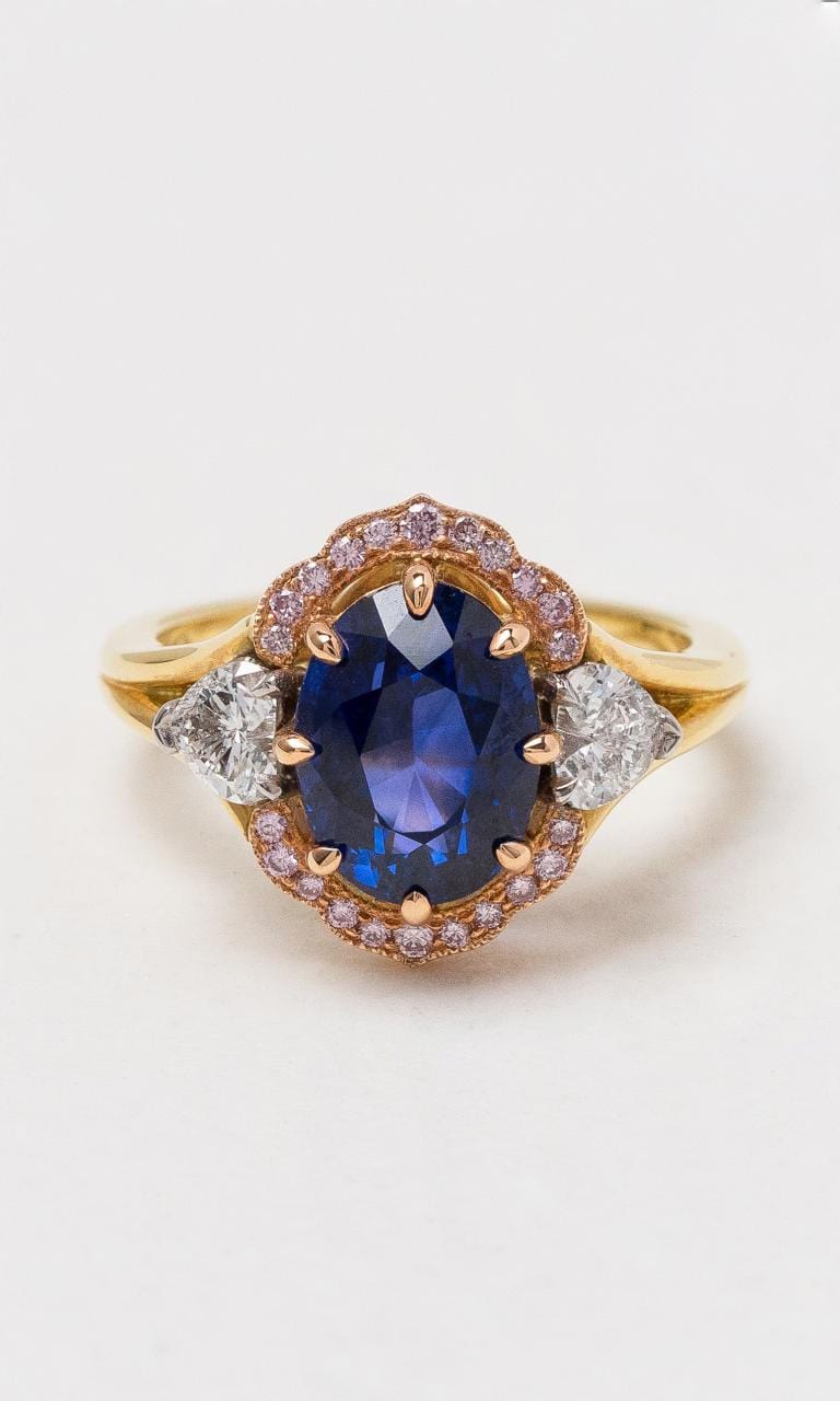 Hogans Family Jewellers 18K YWRG Vintage Style Ceylon Sapphire & Diamond Ring