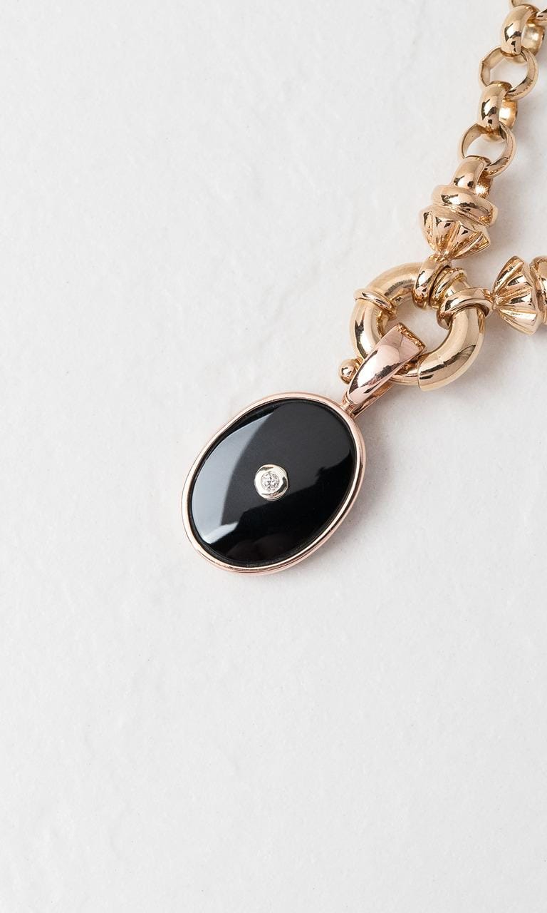Hogans Family Jewellers 9K RG Onyx & Diamond Enhancer Pendant
